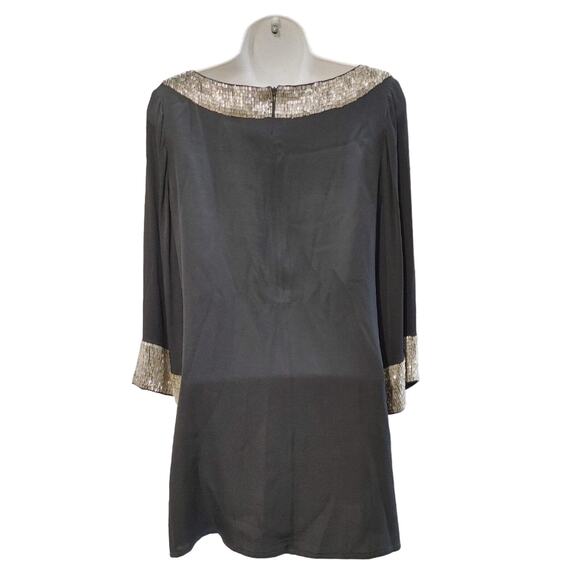 Alice & Olivia Silk Blend Shift Dress Silver Beaded Embellished Black Womens S - Picture 2 of 8